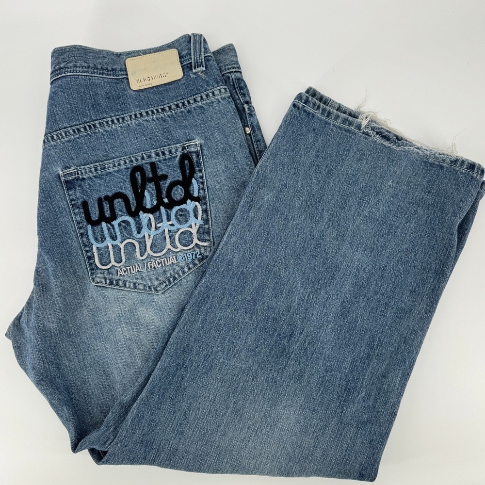 Ecko‎ Unlimited Jeans Mens 40x30 Blue Embroidered Pockets Baggy Streetwear Y2K